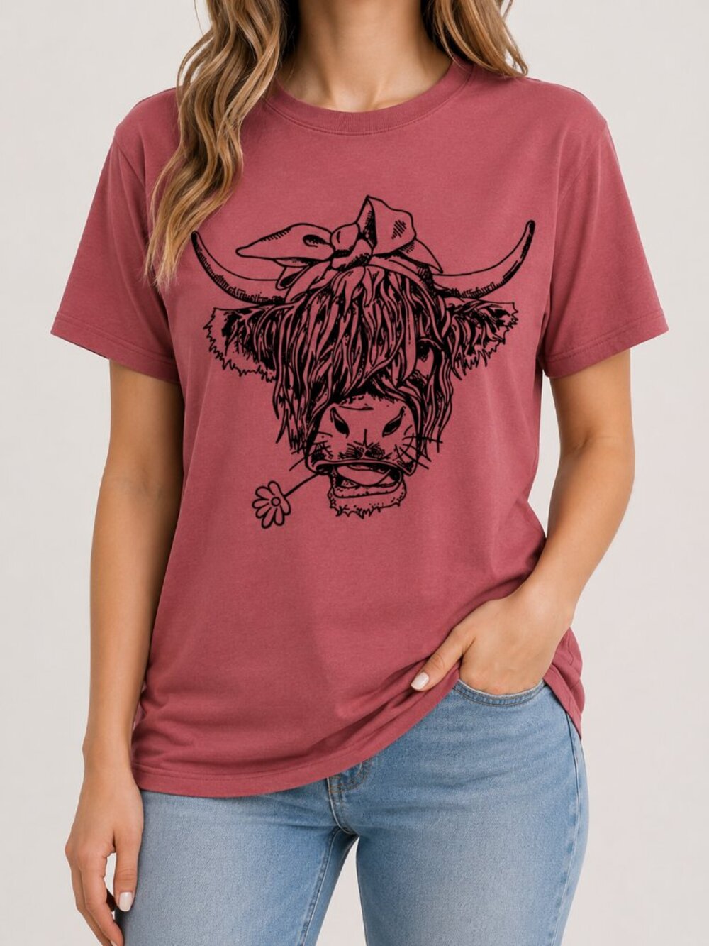 Women's Highland Cow T-shirt. LARGE